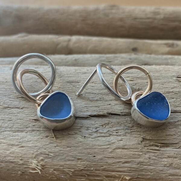 Sea Glass Earrings | Sea Glass Stud Earrings | Bezel Set Sea Glass | Genuine Sea Glass Jewelry