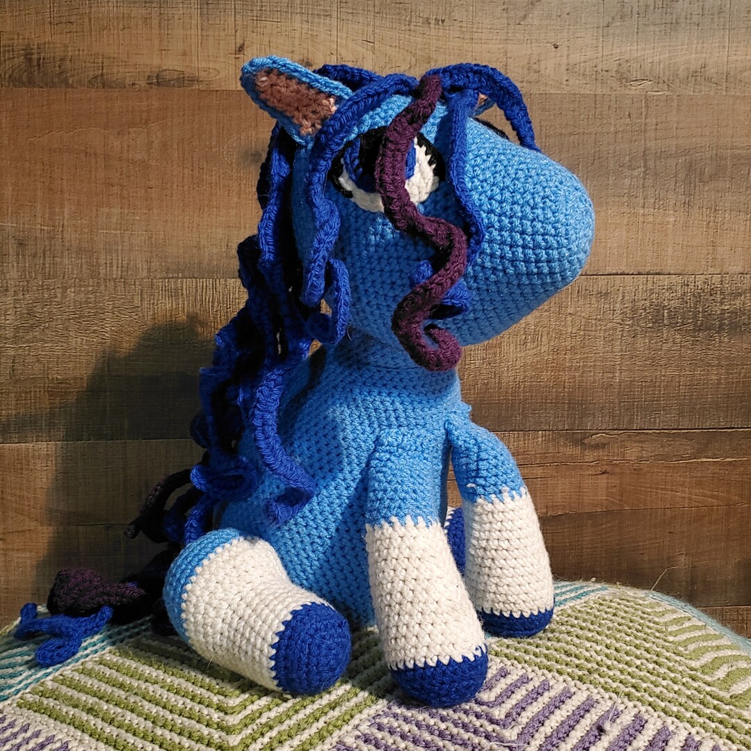 Bluey Pony Stuffed Animal Plush Toy Plushie Soft Crochet Blue Light Dark Purple White Socks