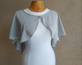 Cape de mariage, Cape de mariée, Capelet de mariée gris, Capelet de mariée, Couverture de mariée, Écharpe d’épaule, Couverture de robe de mariée, Cape de soie gris