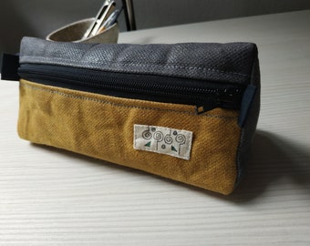 Waxed canvas pencil pouch, Zip pencil case, Waxed canvas makeup organizer, School supplies, Triangle pencil pouch, Pouch for stationery