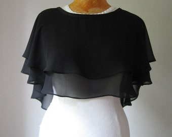 Cape noire, écharpe de mariage noire, cape de mariée, tenue vestimentaire habillée, robe cape, écharpe de portage, châle de soirée, cape de mariée noire, tenue de mariée