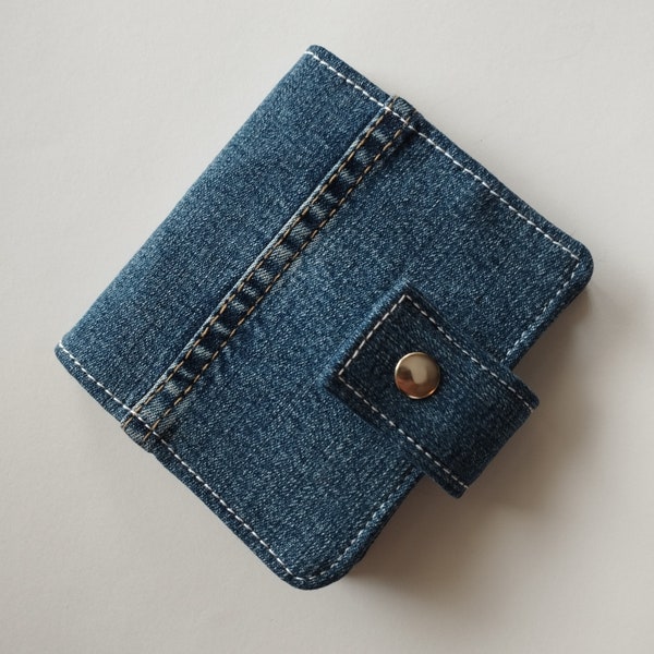 Petit portefeuille, portefeuille à deux volets, portefeuille en denim, portefeuille pour femme, portefeuille pour homme, portefeuille bleu jean, portefeuille pour femme, portefeuille végétalien, portefeuille hippie