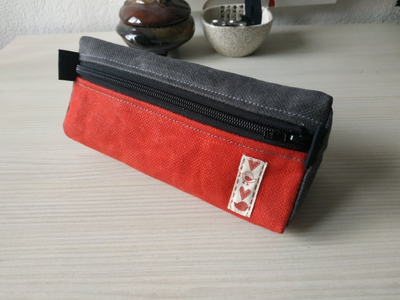 Waxed Canvas Pencil Case, Small Pencil Pouch, Small Make up Bag