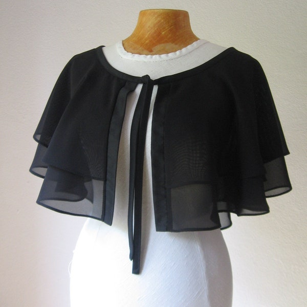 Cape noire, Capelet noir, Couverture de robe, Cape de mariée, Capelet de mariée, Capelet de mariage, Épaulière, Écharpe de mariage noire, Écharpe nuptiale noire