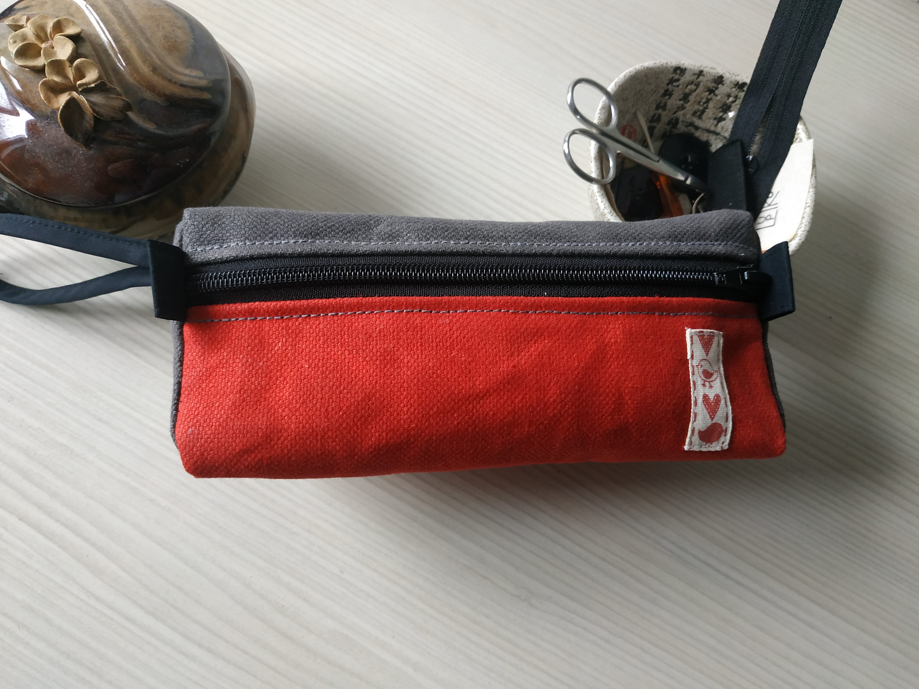 Waxed Canvas Pencil Case, Small Pencil Pouch, Small Make up Bag