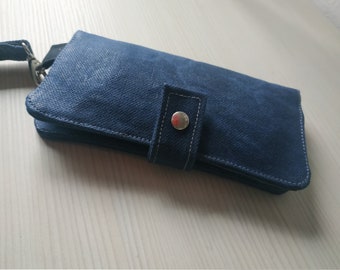 Women's long wallet, Waxed canvas wallet, Wristlet wallet, Bifold fabric wallet, Smartphone wallet, Passport wallet, Travel organizer