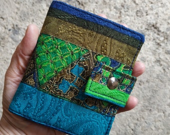 Small bifold wallet for women, Fabric wallet with snap,  Vegan wallet, Credit card wallet, Colorful handmade wallet with shiny threads,