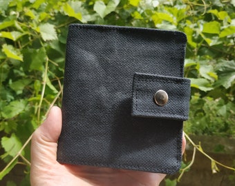 Small black wallet, Black waxed canvas bifold wallet for men, Waxed canvas men's wallet, Women's wallet, Cotton fabric handmade wallet