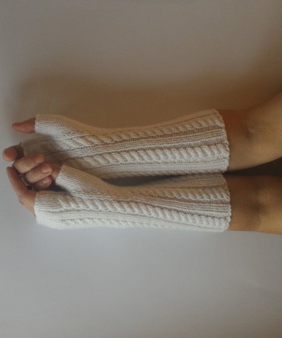 White Fingerless Gloves White Wool Gloves Wool Arm Warmers - Etsy