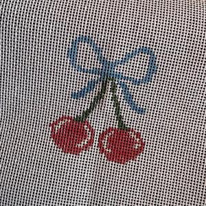 Hand-Painted Needlepoint Canvas – Cherries with a Bow