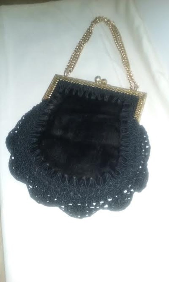 Vintage Black Velvet Evening Bag. Evening Bag Made