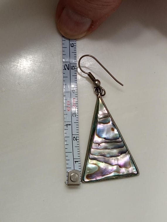 Vintage Abalone Triangle Drop Dangle Earrings Alp… - image 4