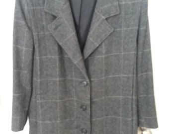 Vintage 1980's Westbound Gray Plaid Mid Length Winter Coat Size 8