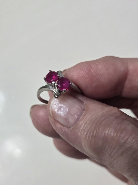 Vintage 1950's Ruby Ring Two Stone Bypass Design … - image 4