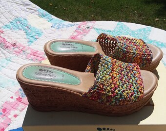 Vintage Spring Step Baya Wedge Sandal Italian Made Size 7.5M