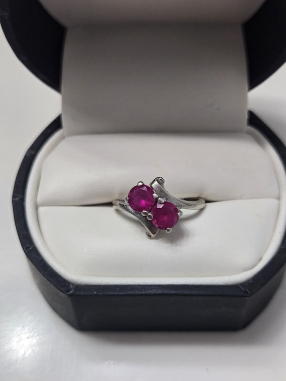 Vintage 1950's Ruby Ring Two Stone Bypass Design … - image 1