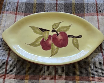 Ceramic Apple Motif Oval Plate Platter Glossy Finish 12"x 6.5" Fall Decor Vintage 1980's