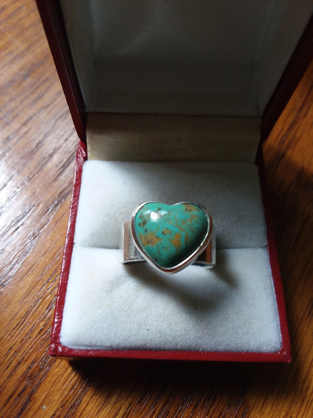 Kingman Turquoise Heart Shaped Wide Band Ring .925 Sterling Silver ...