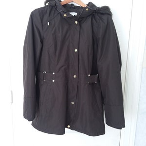 Susan Graver Parka Coat Faux Fur Removable Hood Chocolate Brown Size M