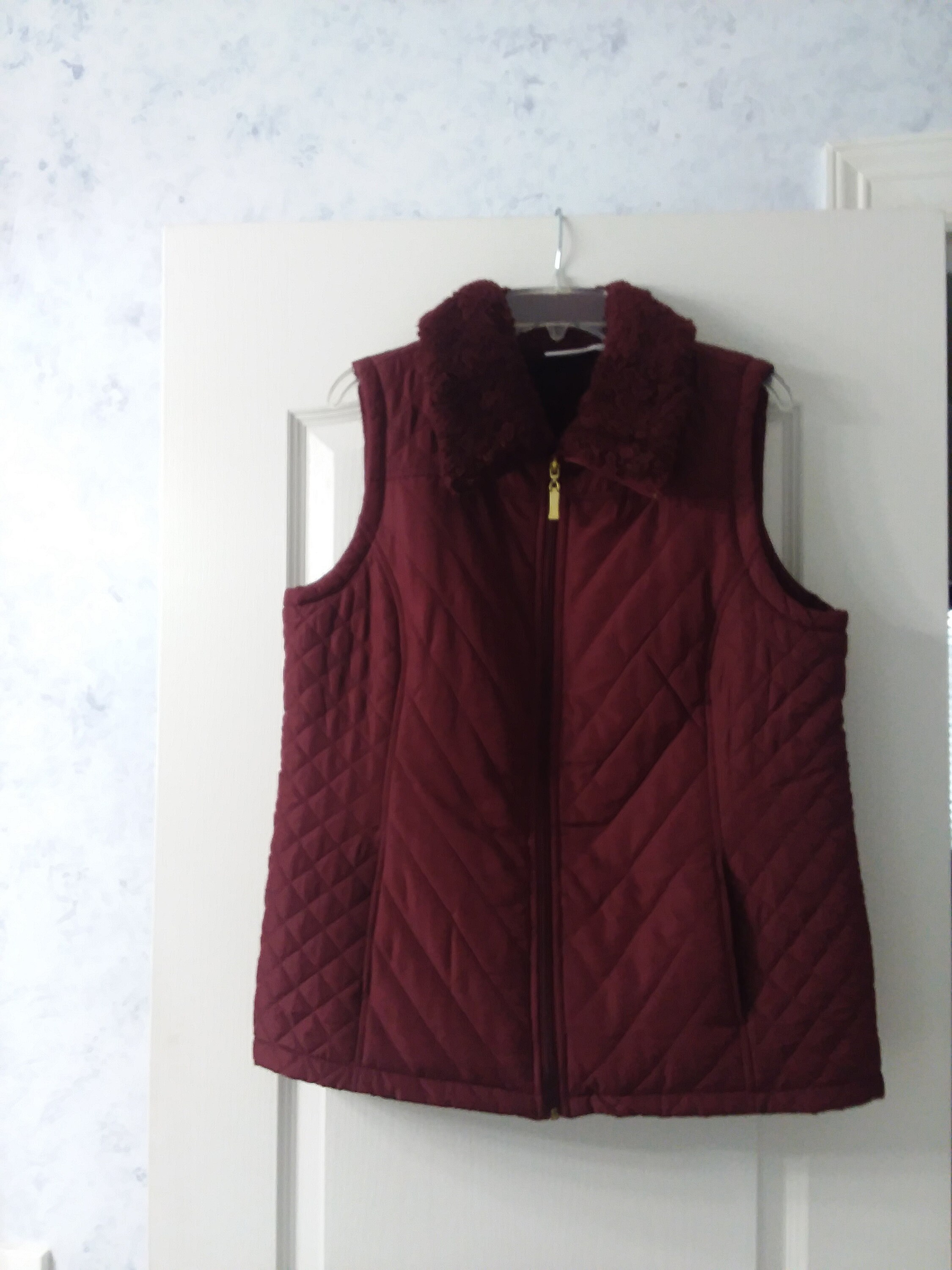 QVC Denim & Co. Quilted vest With Faux Fur Lining And Collar Etsy