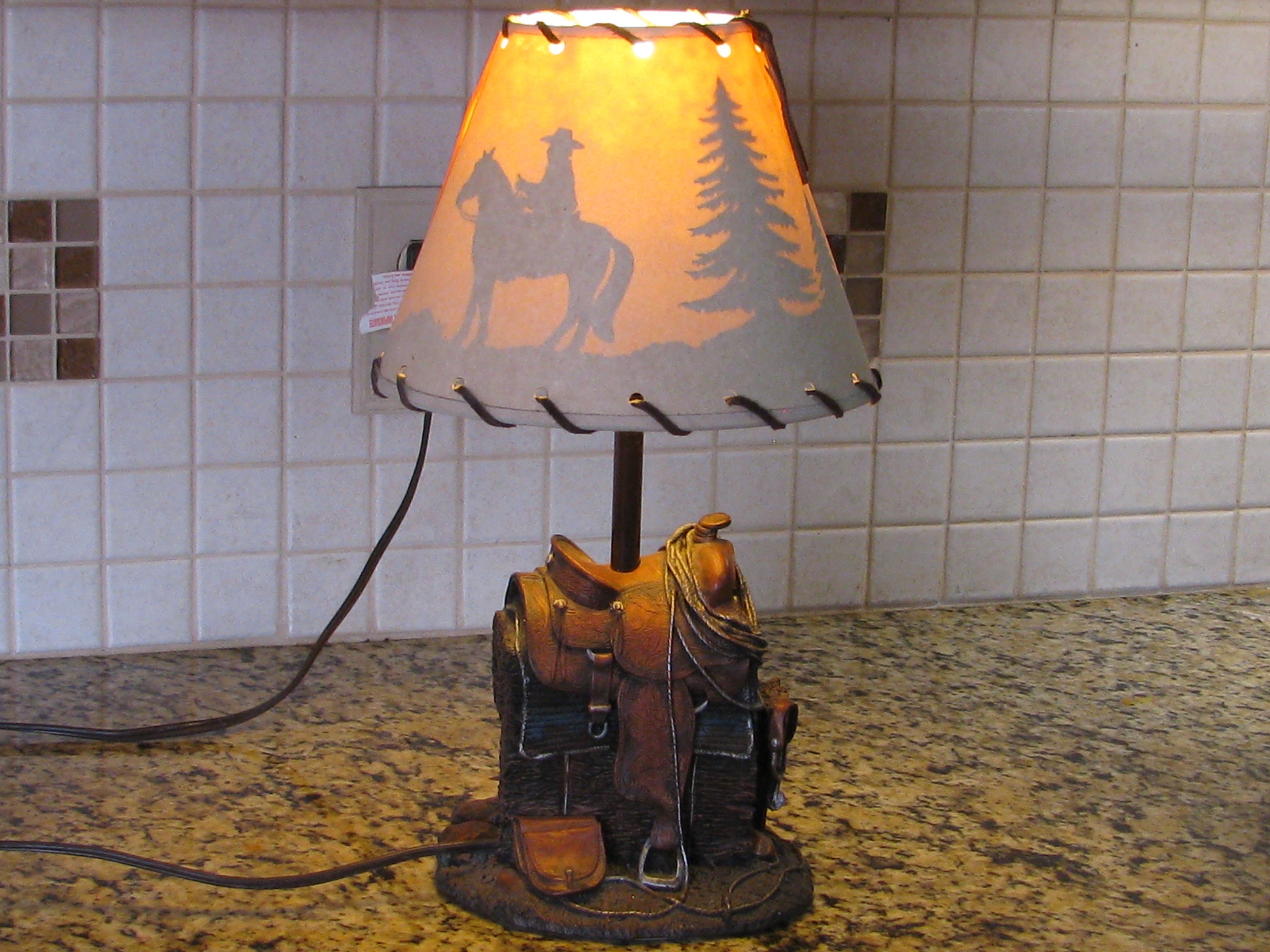 Western Cowboy Horse Saddle Table Lamp Lace Paper Shade