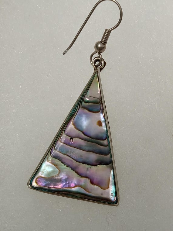 Vintage Abalone Triangle Drop Dangle Earrings Alp… - image 2