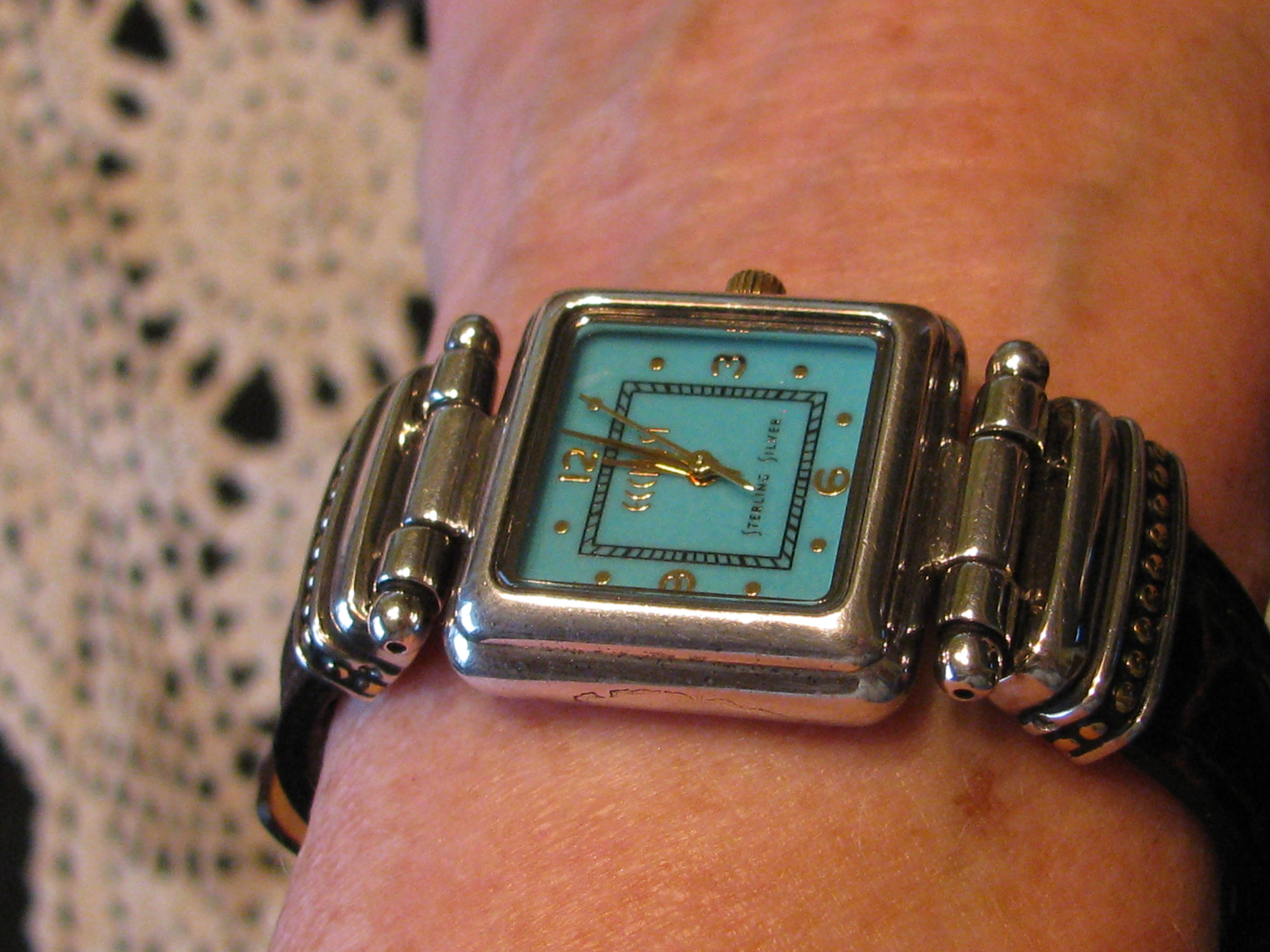 Vintage ECCLISSI Genuine Sleeping Beauty Turquoise Square Face Watch in .925 Sterling Silver Genuine Leather Band Etsy
