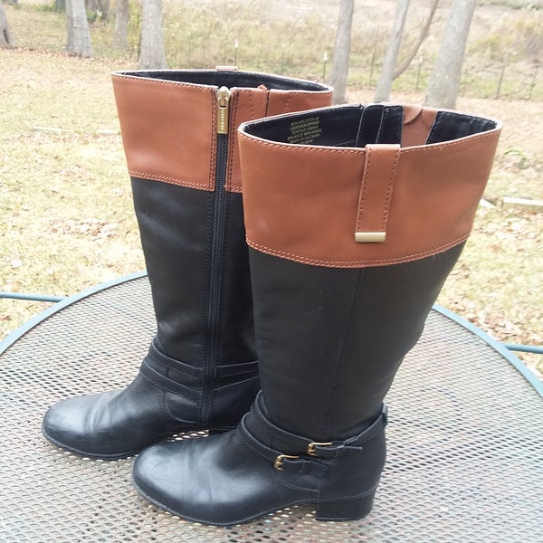 Bandolino Carlotta Two Tone Leather Riding Boot Size 7.5M