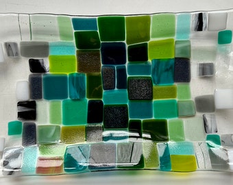 Clear Wavy Green Burst Rectangle Tray