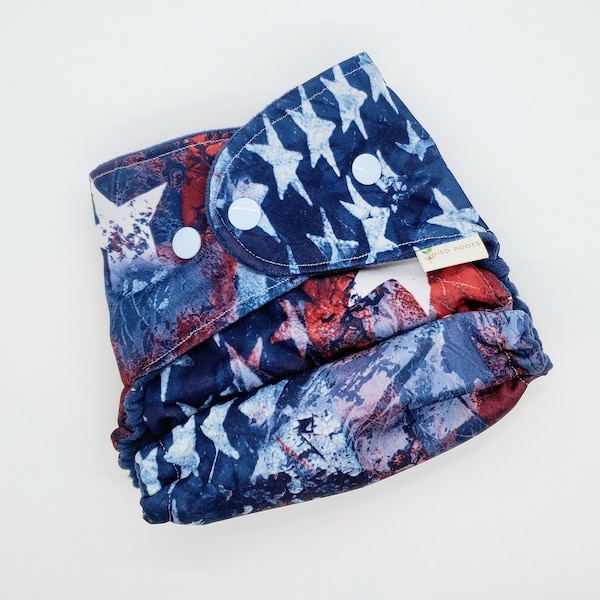 Fralda de pano de bolso PUL com estrelas grandes | Vermelho Branco Azul Gênero Neutro