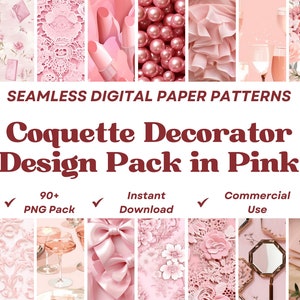 90+ Coquette Decorator Seamless Digital Papers in PINK* Premium PNG Bundle* Feminine Gi rls Design* Commercial * Infinite Patt ern