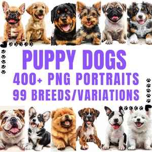 400+ Puppy Dog Design PNG Bundle, 99 Dog Breeds, Commercial Use Sublimation, Cute Dogful Art, Dogs Portraite, Quality Gifts for Dog Lov er