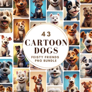 43 PNG Dog Designs, Feisty Friends Bundle, 12 Breeds, Commercial Use, Cute Dogful Art, Dogs Portraite, Quality Gifts for Dog Lov er
