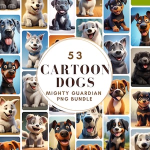 53 PNG Dog Designs, Mighty Guardians Bundle, 15 Breeds, Commercial Use, Cute Dogful Art, Dogs Portraite, Quality Gifts for Dog Lov er