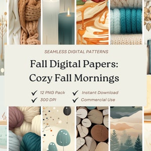 Confezione da 12 accoglienti mattine autunnali, documenti digitali senza soluzione di continuità per il Ringraziamento autunnale * Bellissimi PNG * 300 DPI * Download istantaneo * Hobby, arte, pubblicità