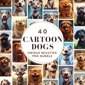 40 PNG Dog Designs, Unique Beauties Bundle, 12 Breeds, Commercial Use, Cute Dogful Art, Dogs Portraite, Quality Gifts for Dog Lov er
