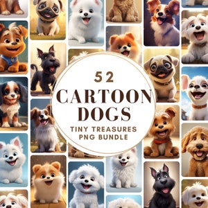 52 PNG Dog Designs, Tiny Treasures Bundle, 15 Breeds, Commercial Use, Cute Dogful Art, Dogs Portraite, Quality Gifts for Dog Lov er