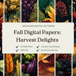Harvest Delights Confezione da 12, documenti digitali senza soluzione di continuità per il Ringraziamento autunnale * Bellissimi PNG * 300 DPI * Download istantaneo * Hobby, arte, pubblicità