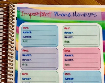 DASHBOARD - Important Phone Numbers for use with Erin Condren or Happy Planner