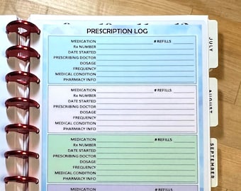DASHBOARD - Prescription Medication Rx Log 4 use w Classic/MiniHappy Planner/TUL/Erin Condren (LP/A5Coil/A5Ring)/A5 Filofax~