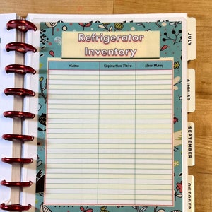 DASHBOARD Refrigerator/Fridge & Freezer Inventory for use with Classic Happy Planner OR Erin Condren (Life Planner/A5Coil/A5Ring)-