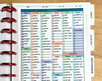 DASHBOARD Grocery List/Shopping & Menu Meal Planner 4 use w HappyPlanner, ErinCondren (LifePlanner/A5Coil/A5Ring), A5 Filofax OR HeidiSwapp-