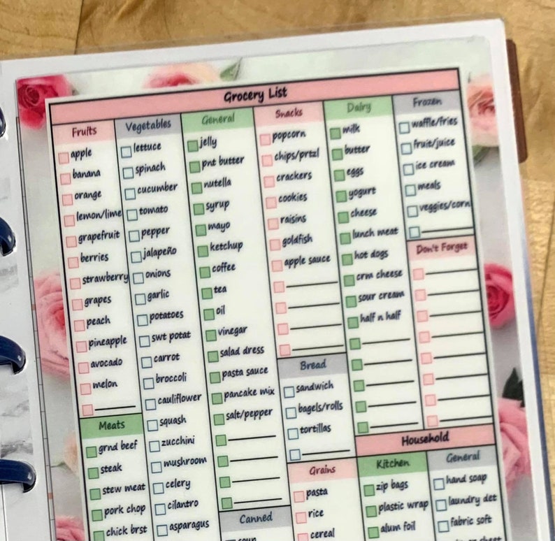 DASHBOARD Grocery List/shopping &amp; Menu Meal Planner Double | Etsy