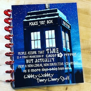 Front and Back Cover Set Tardis Timey Wimey Quote Inspired for use with Happy Planner OR Erin Condren (Life Planner/A5Coil/A5Ring)-