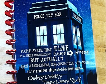 Front and Back Cover Set Tardis Timey Wimey Quote Inspired for use with Happy Planner OR Erin Condren (Life Planner/A5Coil/A5Ring)-