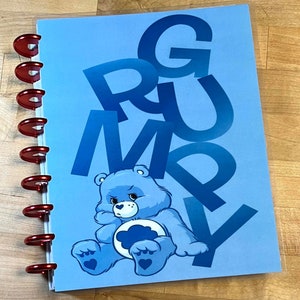 Front & Back Cover Set Blue Grumpy Bear Care 4 use w Classic/MiniHappy Planner/TUL/Erin Condren (LP/A5Coil/A5Ring)/A5 Filofax~