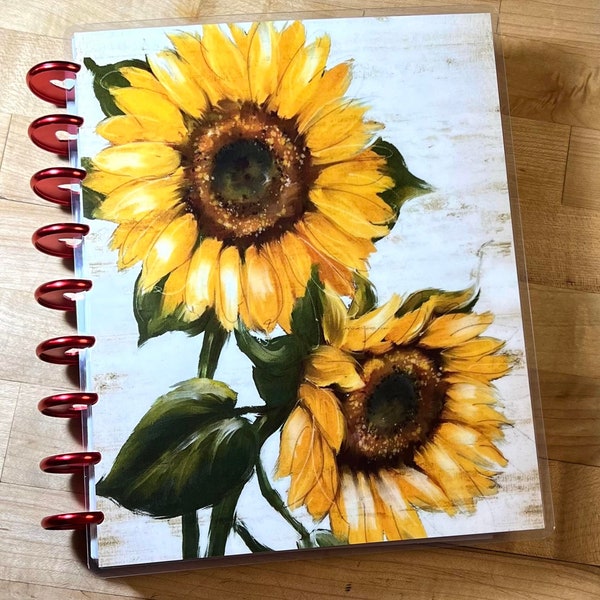 Front & Back Cover Set Sunflower for use with Classic Happy Planner OR Erin Condren (Life Planner/A5Coil/A5Ring)-