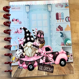 Front & Back Cover Set Gnomes Ice Cream Shoppe for use with Classic Happy Planner OR Erin Condren (Life Planner/A5Coil/A5Ring)-