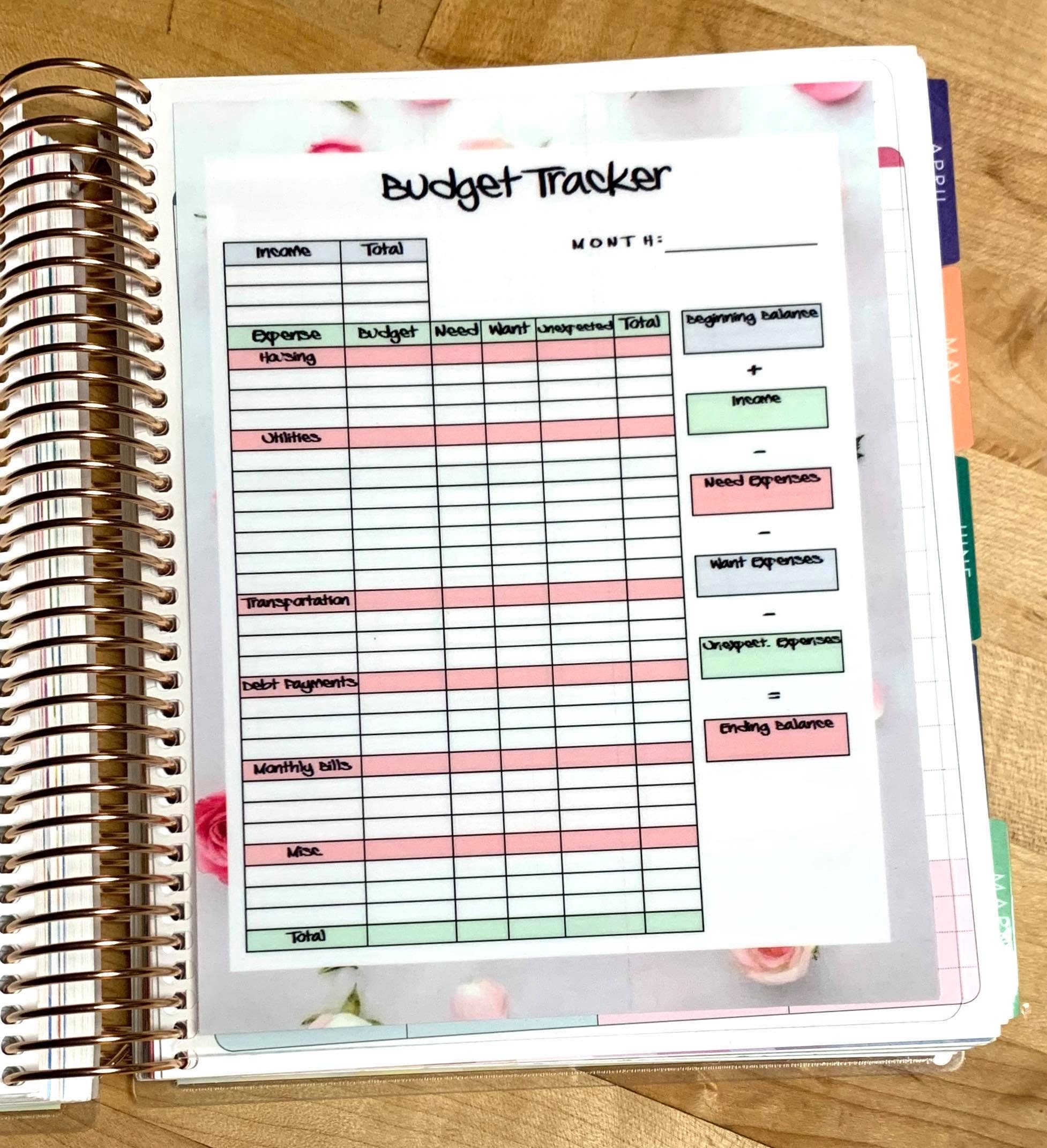 Monthly Budget Spending Tracker Dashboard 4 use with ErinCondren A5 Ring  Agenda