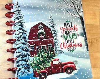 Front and Back Cover Set Xmas Vintage Red Truck Winter 4 use w Classic/MiniHappy Planner/TUL/Erin Condren (LP/A5Coil/A5Ring)/A5 Filofax~